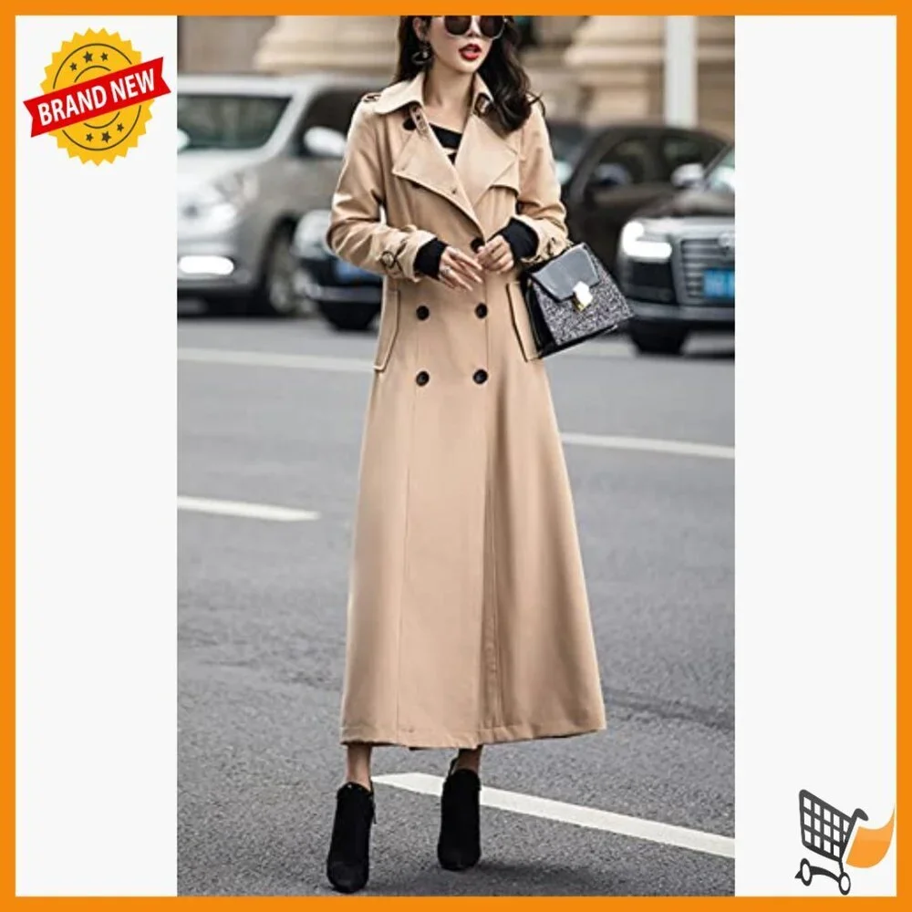 Slim Fit Double Breasted Trench Coat Long Sleeve Office Overcoat